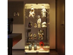Vitrina| Vitrine de vidro com iluminação LED e fechadura, vitrine de vidro para sala de estar com 2 portas e prateleiras, branca Branco