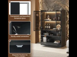 Vitrina* Vitrine de vidro com iluminação LED - Design pop-up - Vitrine para coleções - 35 x 80 x 120 cm, Preta Preto