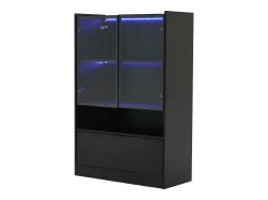 Vitrina* Vitrine de vidro com iluminação LED - Design pop-up - Vitrine para coleções - 35 x 80 x 120 cm, Preta Preto