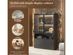 Vitrina| Vitrine de vidro com iluminação LED - Design pop-up - Vitrine para coleções - 35 x 80 x 120 cm, Preta Preto