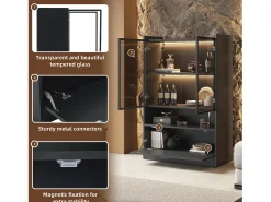 Vitrina| Vitrine de vidro com iluminação LED - Design pop-up - Vitrine para coleções - 35 x 80 x 120 cm, Preta Preto