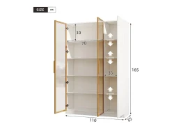 ModernLuxe Vitrine de vidro de 165 cm de altura - Iluminação LED - 3 portas - Prateleiras ajustáveis - MDF + Painéis de partículas -^ Vitrina