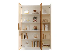 ModernLuxe Vitrine de vidro de 165 cm de altura - Iluminação LED - 3 portas - Prateleiras ajustáveis - MDF + Painéis de partículas -^ Vitrina