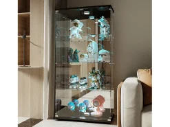 Vitrine de vidro de 163,9 x 36,49 x 80,49 cm, com prateleiras e iluminação LED, armário de curiosidades com porta dupla^ Vitrina