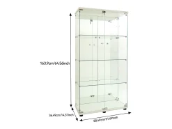 Vitrine de vidro de 163,9 x 36,49 x 80,49 cm, com prateleiras e iluminação LED, armário de curiosidades com porta dupla^ Vitrina