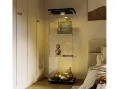 Vitrina* Vitrine de vidro GAHRELPER – 3 prateleiras, 1 porta, vidro temperado, luz LED, branco, 42x36x125 cm Preto