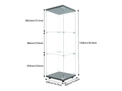 Vitrina* Vitrine de vidro GAHRELPER – 3 prateleiras, 1 porta, vidro temperado, luz LED, branco, 42x36x125 cm Preto
