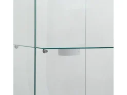 Vitrine de vidro independente, 125 cm, com iluminação LED, fechadura, 1 porta, 3 prateleiras, transparente, branca^ Vitrina
