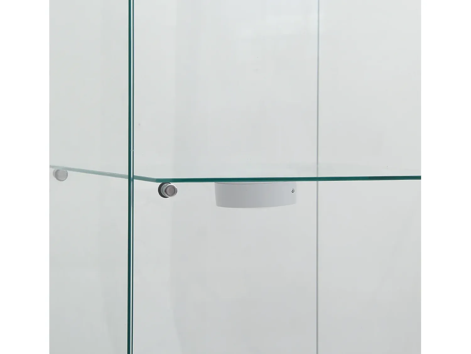 Vitrine de vidro independente, 125 cm, com iluminação LED, fechadura, 1 porta, 3 prateleiras, transparente, branca^ Vitrina