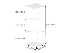 Vitrine de vidro independente, 125 cm, com iluminação LED, fechadura, 1 porta, 3 prateleiras, transparente, branca^ Vitrina