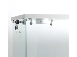 Vitrine de vidro independente, 125 cm, com iluminação LED, fechadura, 1 porta, 3 prateleiras, transparente, branca^ Vitrina