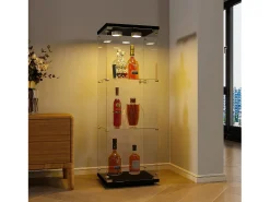 Vitrina| Vitrine de vidro independente, 125 cm, com iluminação LED, fechadura, 1 porta, 3 prateleiras, transparente, preta Preto