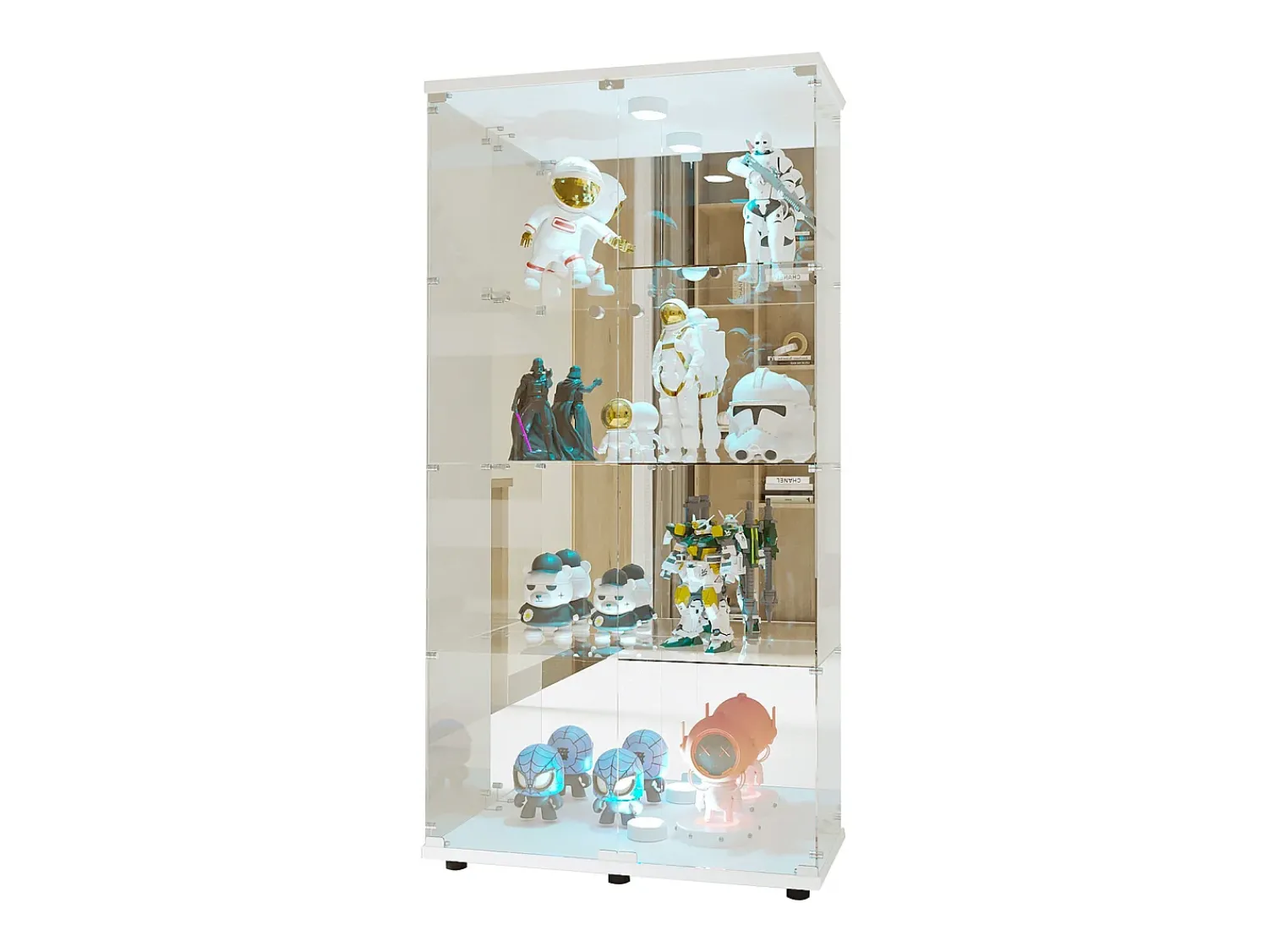 Vitrina| Vitrine de vidro LED – 4 prateleiras, 2 portas, vitrine independente, branca, 80,49 x 36,49 x 163,9 cm Branco