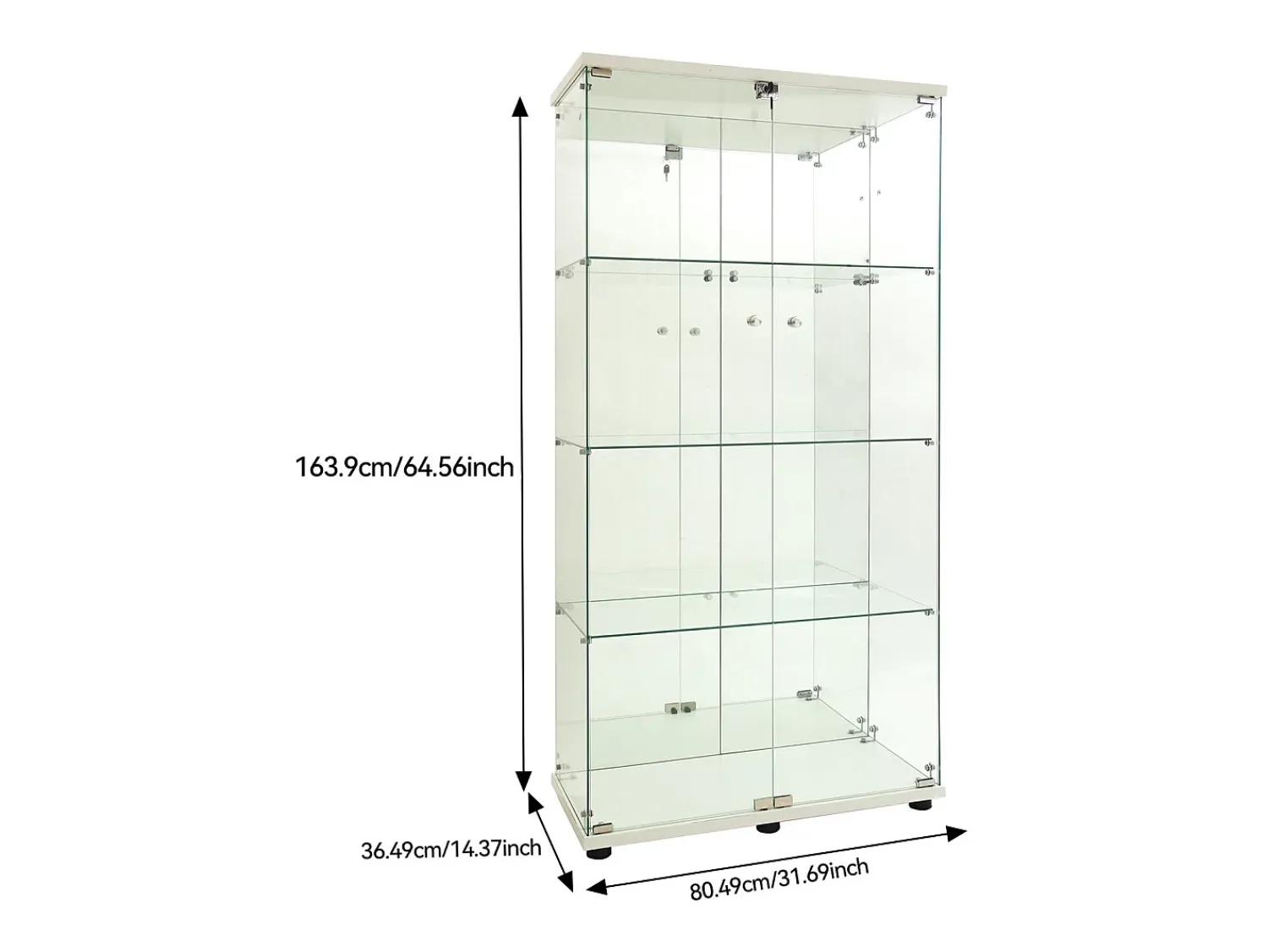 Vitrina| Vitrine de vidro LED – 4 prateleiras, 2 portas, vitrine independente, branca, 80,49 x 36,49 x 163,9 cm Branco