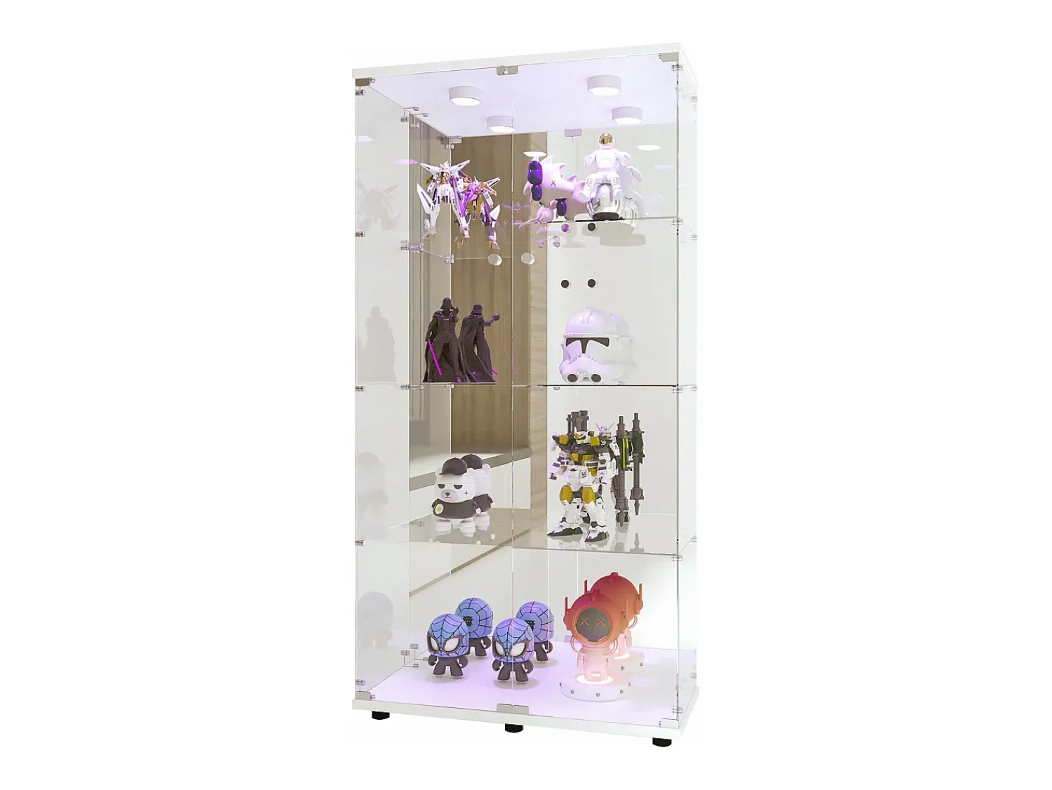 Vitrina| Vitrine de vidro LED – 4 prateleiras, 2 portas, vitrine independente, branca, 80,49 x 36,49 x 163,9 cm Branco