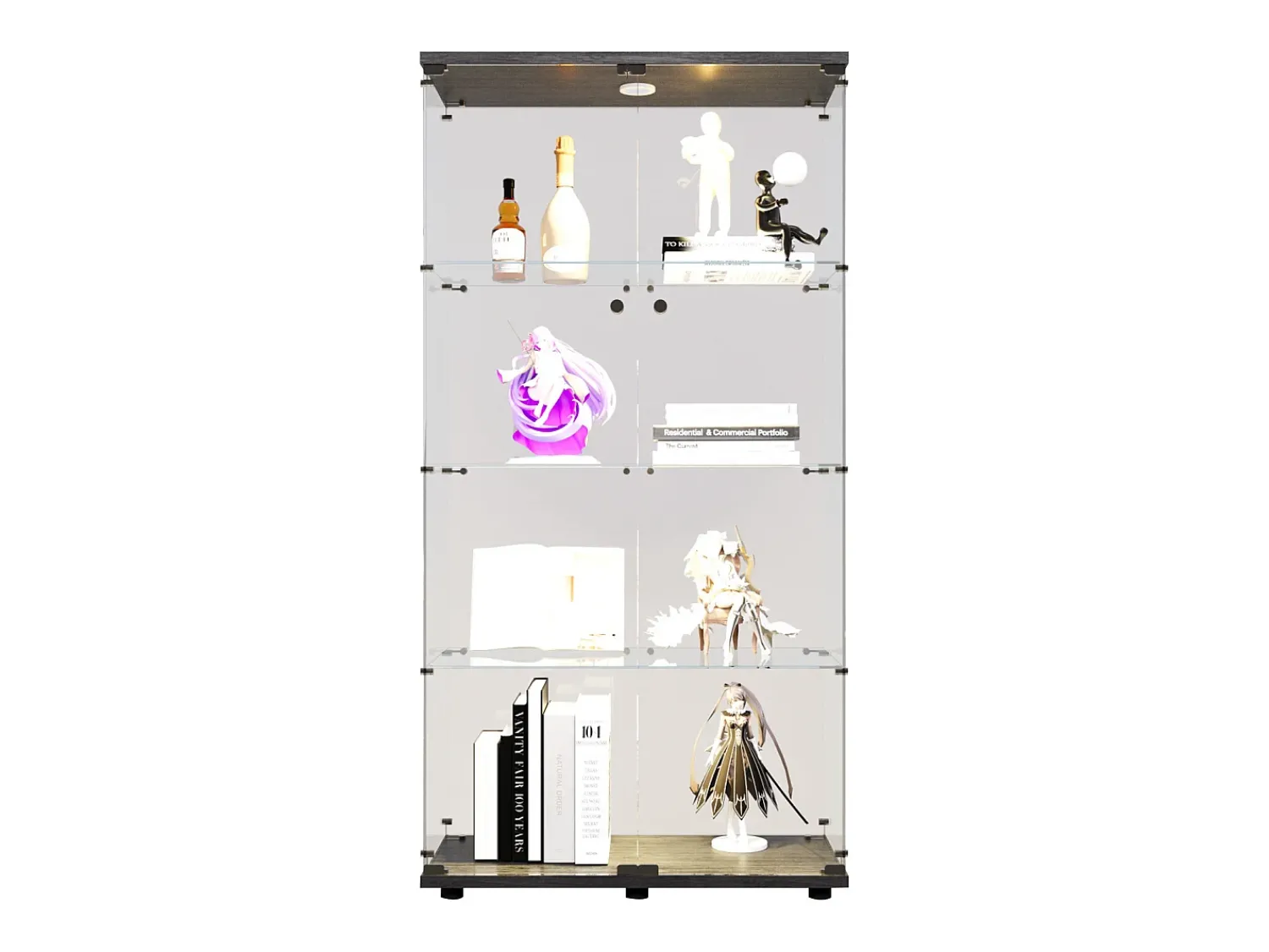Online Vitrine de vidro LED – 4 prateleiras, 2 portas, vitrine independente, preta, 80,49 x 36,49 x 163,9 cm Preto