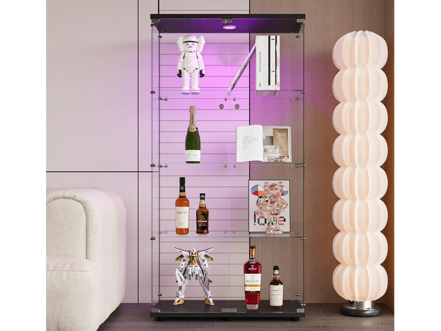 Online Vitrine de vidro LED – 4 prateleiras, 2 portas, vitrine independente, preta, 80,49 x 36,49 x 163,9 cm Preto