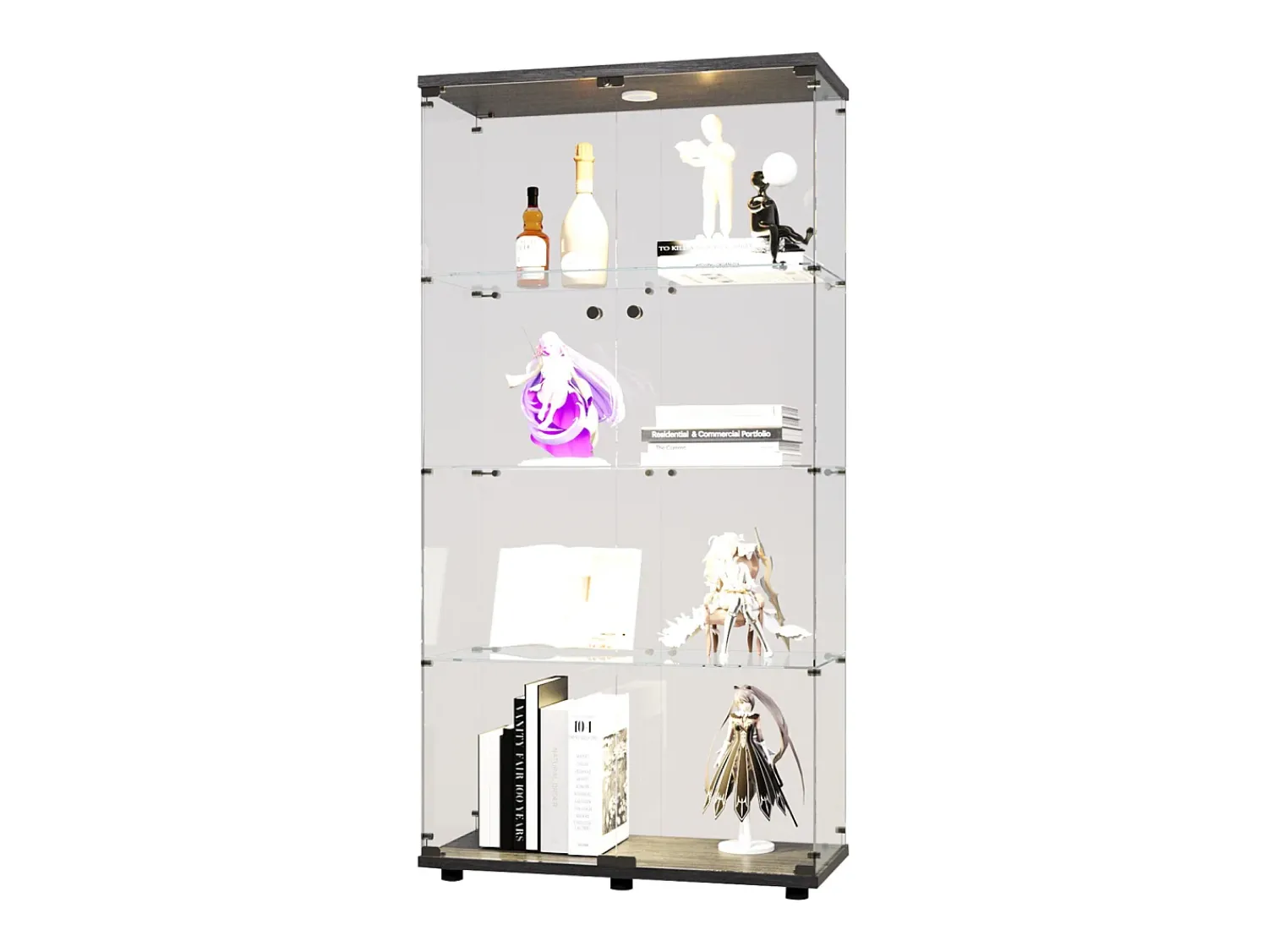 Online Vitrine de vidro LED – 4 prateleiras, 2 portas, vitrine independente, preta, 80,49 x 36,49 x 163,9 cm Preto