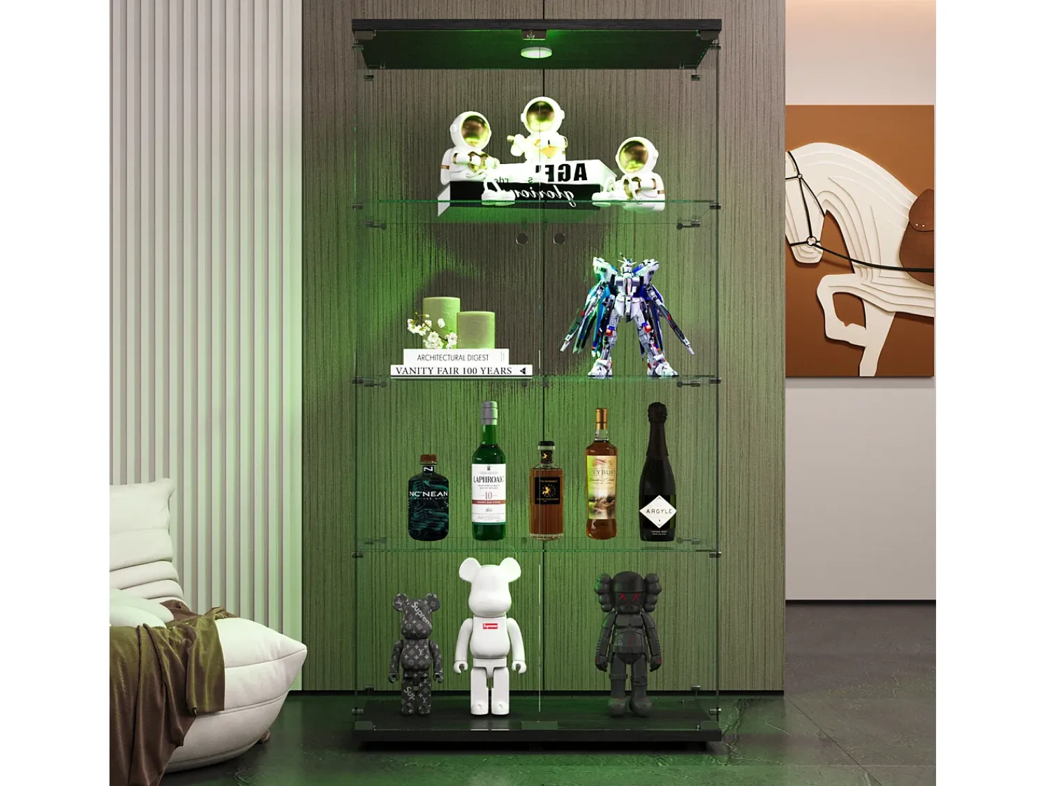 Online Vitrine de vidro LED – 4 prateleiras, 2 portas, vitrine independente, preta, 80,49 x 36,49 x 163,9 cm Preto