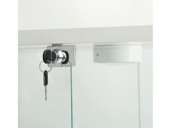 Vitrina| Vitrine de vidro sobre suporte, LED, 2 portas com fechadura, 4 compartimentos, para coleções e decoração Branco