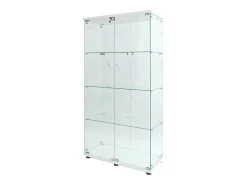 Vitrina| Vitrine de vidro sobre suporte, LED, 2 portas com fechadura, 4 compartimentos, para coleções e decoração Branco