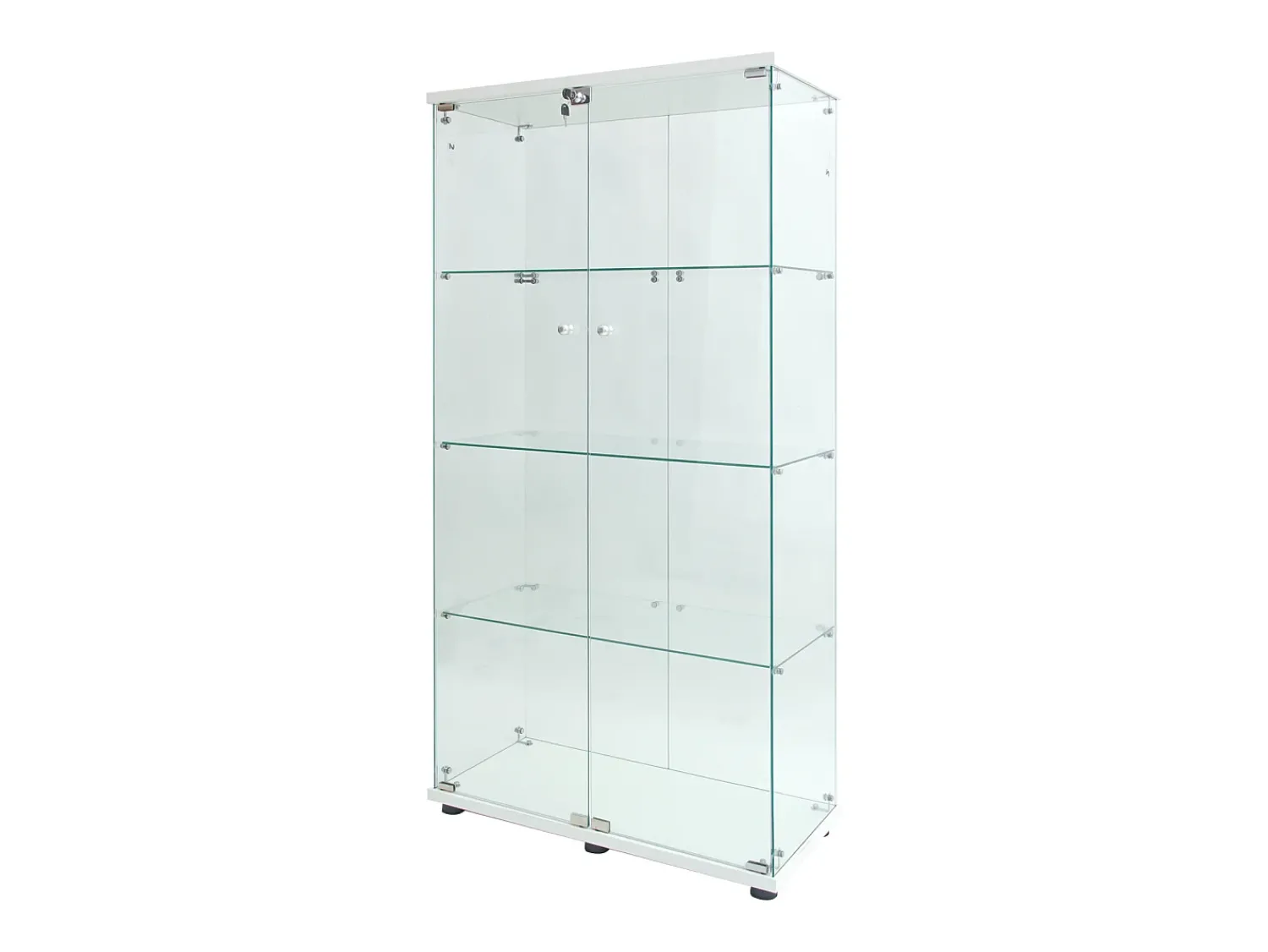 Vitrina| Vitrine de vidro sobre suporte, LED, 2 portas com fechadura, 4 compartimentos, para coleções e decoração Branco