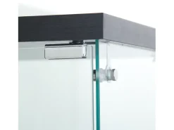 Sale Vitrine de vidro sobre suporte, LED, 2 portas com fechadura, 4 compartimentos, para coleções e decoração Preto