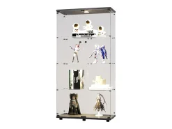 Sale Vitrine de vidro sobre suporte, LED, 2 portas com fechadura, 4 compartimentos, para coleções e decoração Preto