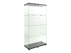 Sale Vitrine de vidro sobre suporte, LED, 2 portas com fechadura, 4 compartimentos, para coleções e decoração Preto