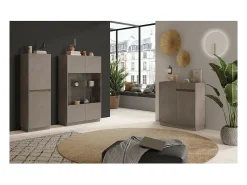 Meublorama Vitrine design 2 portas coleção FANZY. Cor marrom carvalho escuro.^ Vitrina