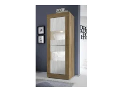 Vitrina|Meublorama Vitrine design com 2 portas coleção ACCESS. Cores e carvalho escuro. Branco