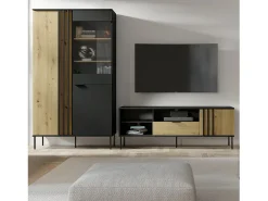 Clearance Meublorama Vitrine design IZO – 2 portas – Ônix & Carvalho claro – 110x195x40 cm Preto