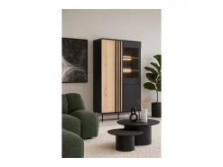 Clearance Meublorama Vitrine design IZO – 2 portas – Ônix & Carvalho claro – 110x195x40 cm Preto