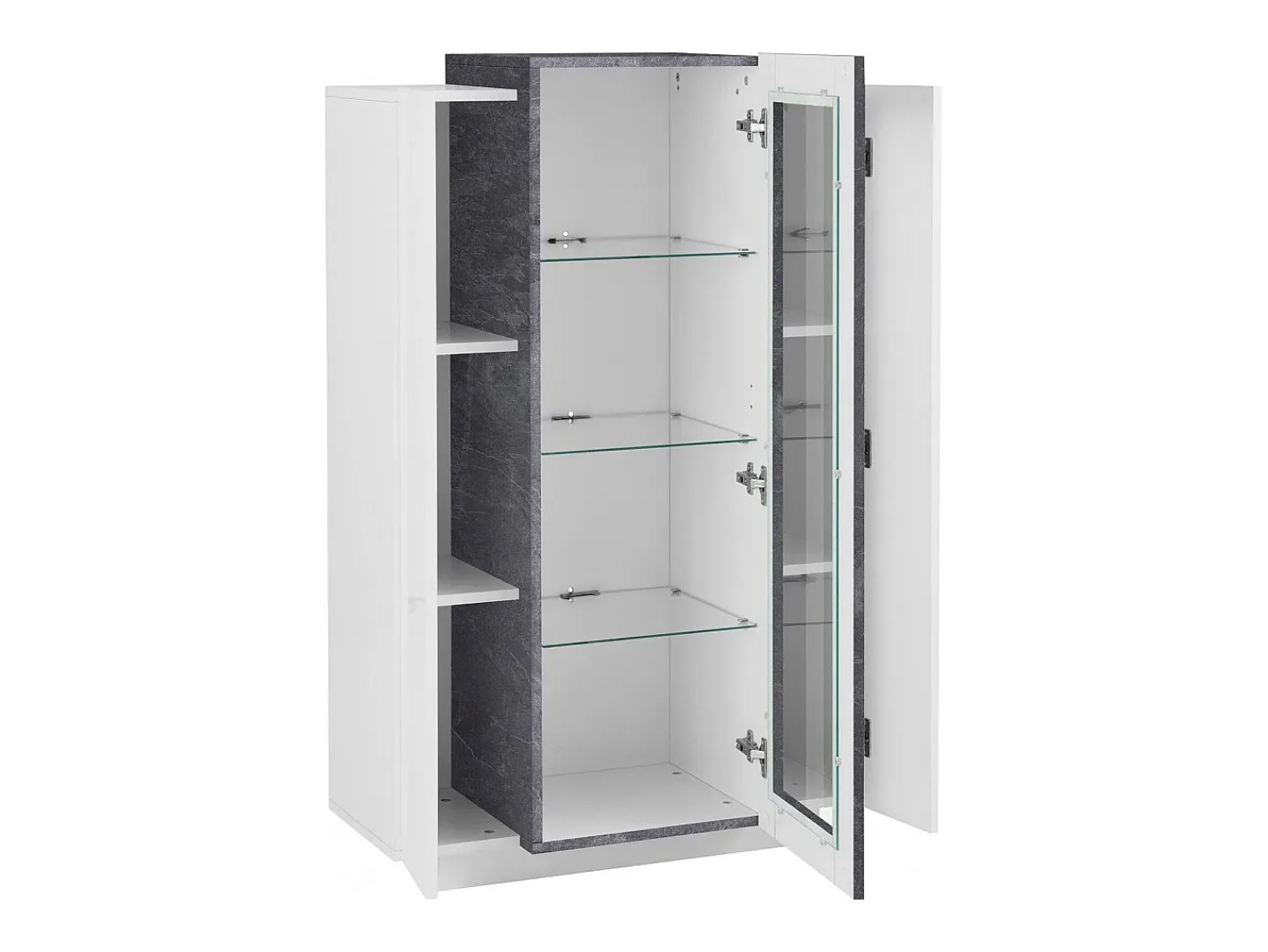 Discount Dmora Vitrine Dfrutt, Aparador com três portas, Móveis de sala multiuso, 100% Fabricado na Itália, 80x38h121 cm, brilhante e ardósia Branco