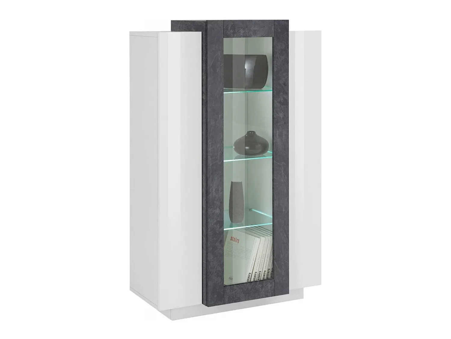 Discount Dmora Vitrine Dfrutt, Aparador com três portas, Móveis de sala multiuso, 100% Fabricado na Itália, 80x38h121 cm, brilhante e ardósia Branco