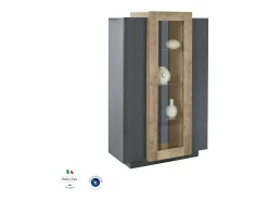 Vitrina*Dmora Vitrine Dfrutt, Aparador com três portas, Móveis de sala multiuso, 100% Fabricado na Itália, 80x38h121 cm, Antracite e Bordo Preto