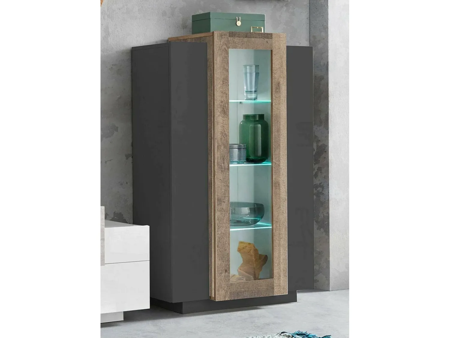 Vitrina*Dmora Vitrine Dfrutt, Aparador com três portas, Móveis de sala multiuso, 100% Fabricado na Itália, 80x38h121 cm, Antracite e Bordo Preto