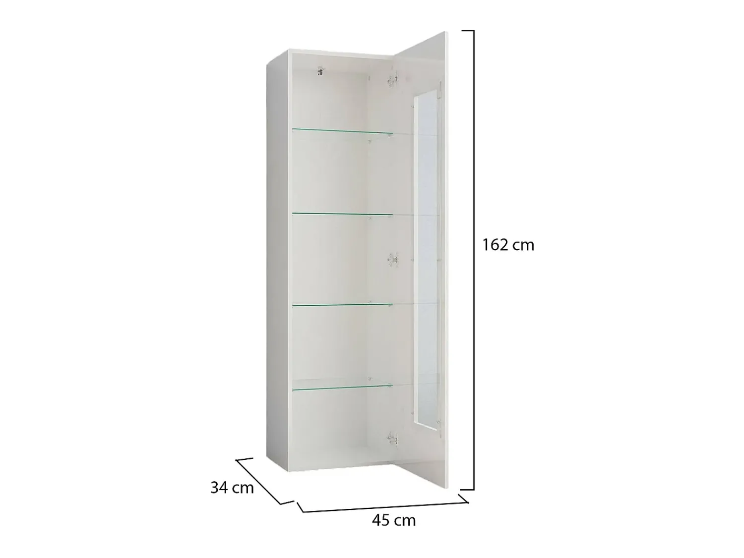 Vitrina|Dmora Vitrine Dizz, Aparador com porta de vidro, Móveis de sala multiuso, 100% Fabricado na Itália, 45x34h162 cm, brilhante Branco