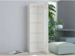 Vitrina|Dmora Vitrine Dizz, Aparador com porta de vidro, Móveis de sala multiuso, 100% Fabricado na Itália, 45x34h162 cm, brilhante Branco