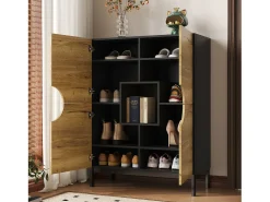 Vitrina* Vitrine e sapateira 2 em 1 – Design moderno com prateleiras ajustáveis e amplo espaço de armazenamento. Preto