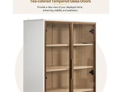 Vitrina|DripeX Vitrine em Vidro 150cm - com LED - 2 Portas e 2 gavetas - prateleiras móveis - 70x35x150cm Branco