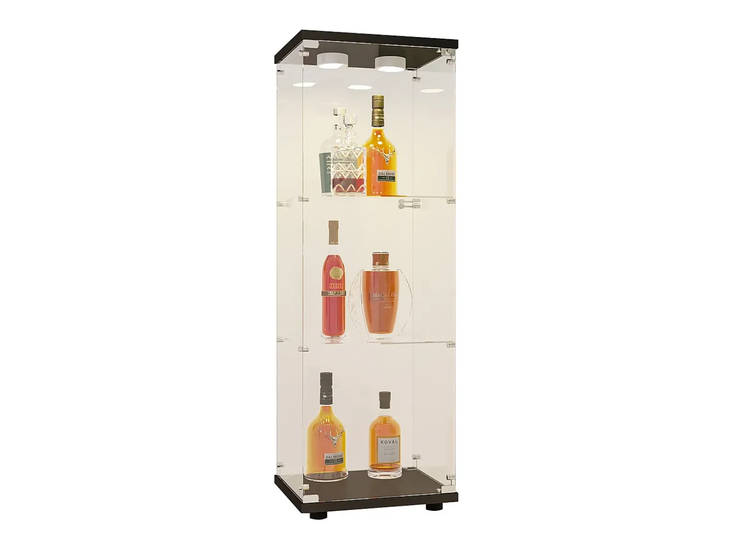 Online Vitrine em vidro 42×36×125cm GARHELPER - 3 prateleiras - 1 porta - Vidro temperado - Luz LED - branco Preto