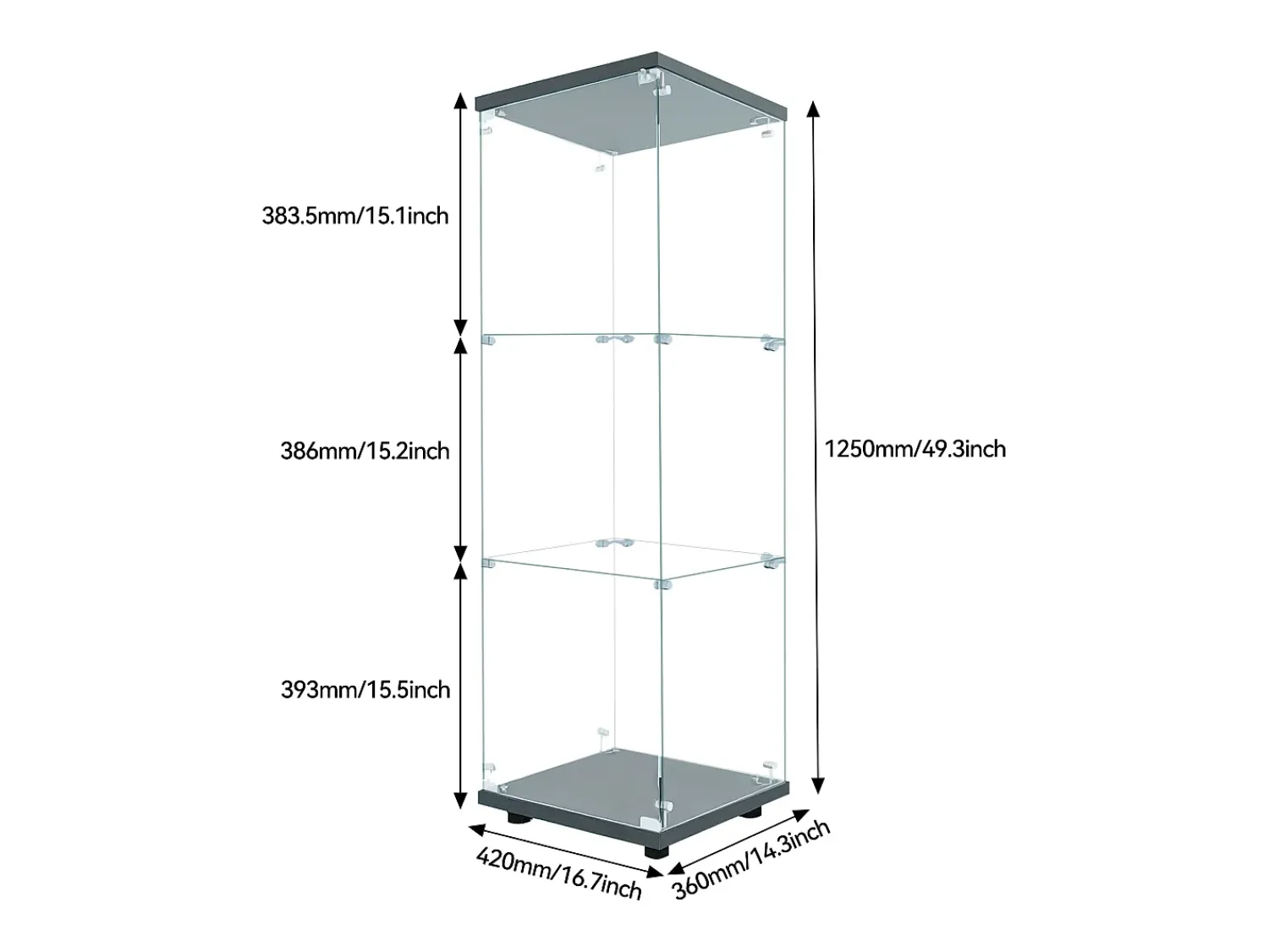 Online Vitrine em vidro 42×36×125cm GARHELPER - 3 prateleiras - 1 porta - Vidro temperado - Luz LED - branco Preto