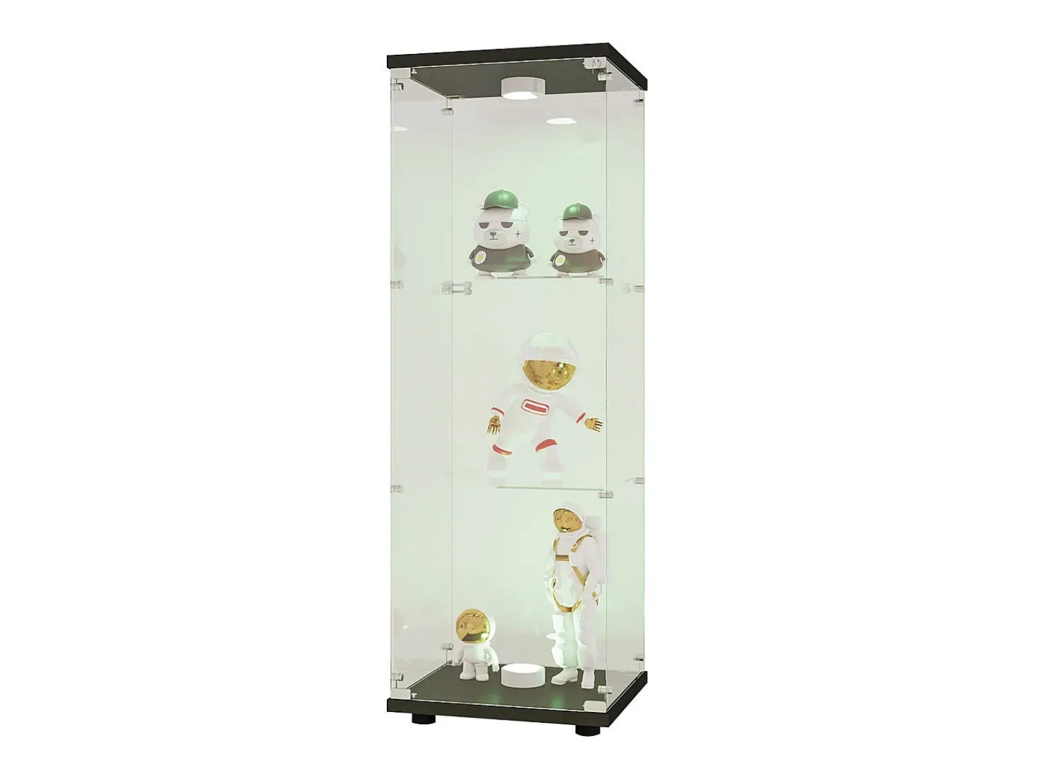 Online Vitrine em vidro 42×36×125cm GARHELPER - 3 prateleiras - 1 porta - Vidro temperado - Luz LED - branco Preto