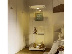 Vitrine em vidro 42×36×125cm GARHELPER - 3 prateleiras - 1 porta - Vidro temperado - Luz LED - Preto^ Vitrina