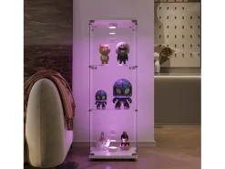 Vitrine em vidro 42×36×125cm GARHELPER - 3 prateleiras - 1 porta - Vidro temperado - Luz LED - Preto^ Vitrina