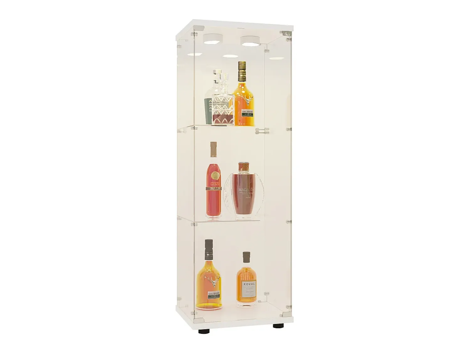 Vitrine em vidro 42×36×125cm GARHELPER - 3 prateleiras - 1 porta - Vidro temperado - Luz LED - Preto^ Vitrina