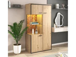 Sale ModernLuxe Vitrine H 160cm com LED - 3 portas e 8 compartimentos - Natural Natural claro