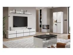 Vitrina|Meublorama Vitrine haute 2 portes collection HAVANA. Coloris blanc et noir. Branco