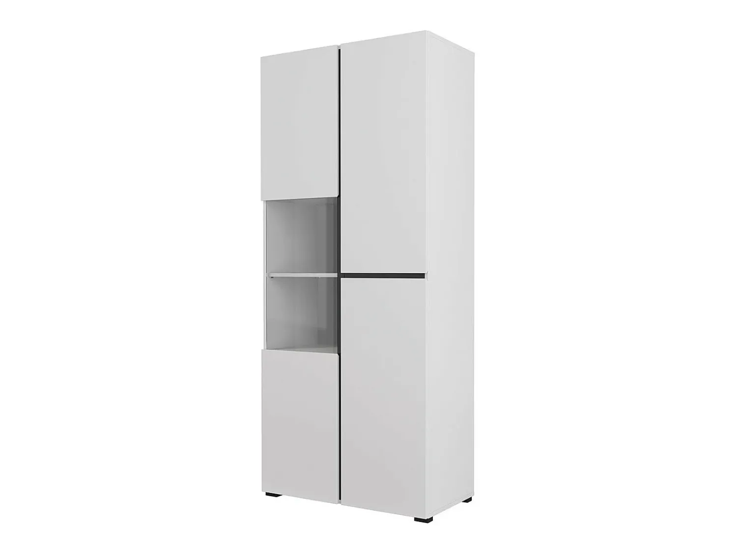 Vitrina|Meublorama Vitrine haute 2 portes collection HAVANA. Coloris blanc et noir. Branco